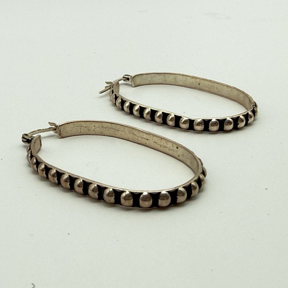 Sterling Silver Post Type Hoop Earrings with Dots